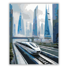 Számfestő.hu Futurisztikus Maglev Vonat Városi Skyline-nal - számfestő készlet kreatív és készségfejlesztő