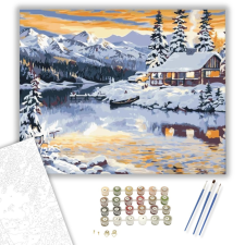 Számfestő.hu Havas házikó - számfestő készlet – 40×50 cm (Keretre feszítve) kreatív és készségfejlesztő