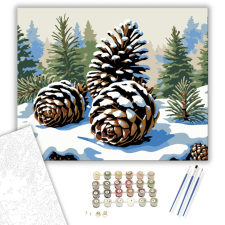 Számfestő.hu Havas Tobozok Nyugalma - számfestő készlet – 40×50 cm (Keretre feszítve) kreatív és készségfejlesztő