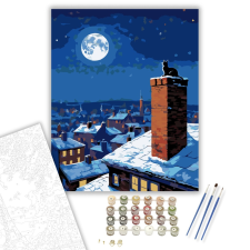 Számfestő.hu Havas Városi Tető Macskával - számfestő készlet – 40×50 cm (Keretre feszítve) kreatív és készségfejlesztő