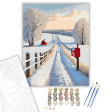 Számfestő.hu Havas Vidéki Út Postaládával - számfestő készlet – 40×50 cm (Keretre feszítve) kreatív és készségfejlesztő