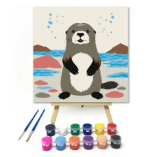 Számfestő.hu Hód a parton - gyerek számfestő készlet – 40×40 cm (Keretre feszítve) kreatív és készségfejlesztő