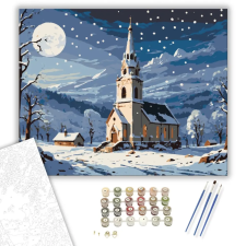 Számfestő.hu Holdfényes Téli Templom - számfestő készlet – 60×70 cm (Keretre feszítve) kreatív és készségfejlesztő