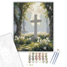 Számfestő.hu Húsvéti Kereszt és Liliomok - számfestő készlet – 40×50 cm (Keretre feszítve) kreatív és készségfejlesztő