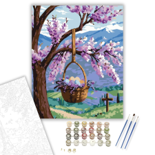 Számfestő.hu Húsvéti Kosár Virágzó Ágon - számfestő készlet – 40×50 cm (Keretre feszítve) kreatív és készségfejlesztő