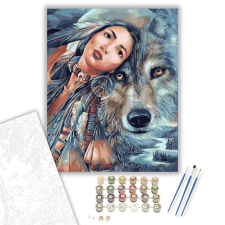 Számfestő.hu Indián lány és farkas - számfestő készlet – 40×50 cm (Keretre feszítve) kreatív és készségfejlesztő