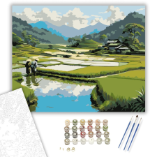Számfestő.hu Japán Rizsföldek Nyári Tájjal - számfestő készlet – 40×50 cm (Keretre feszítve) kreatív és készségfejlesztő