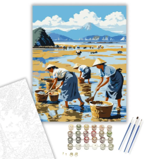 Számfestő.hu Japán Tengerpart Kagylógyűjtőkkel - számfestő készlet – 80×100 cm (Keret nélkül) kreatív és készségfejlesztő