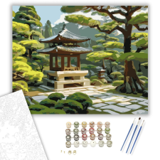 Számfestő.hu Japánkert Pagodával és Fenyőkkel - számfestő készlet – 40×50 cm (Keretre feszítve) kreatív és készségfejlesztő