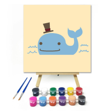 Számfestő.hu Kalapos Bálna - gyerek számfestő készlet – 20×20 cm (Keretre feszítve) kreatív és készségfejlesztő