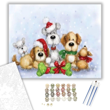 Számfestő.hu Karácsonyi Kutyák - számfestő készlet – 40×50 cm (Keretre feszítve) kreatív és készségfejlesztő