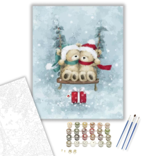 Számfestő.hu Karácsonyi macik - számfestő készlet – 40×50 cm (Keretre feszítve) kreatív és készségfejlesztő
