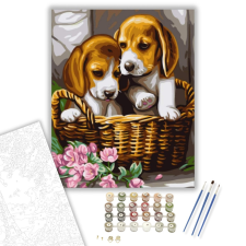 Számfestő.hu Kiskutyák a Kosárban - számfestő készlet – 40×50 cm (Keretre feszítve) kreatív és készségfejlesztő