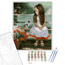 Számfestő.hu Kislány és Cica - számfestő készlet – 40×50 cm (Keretre feszítve) kreatív és készségfejlesztő