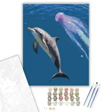 Számfestő.hu Kíváncsi Delfin - számfestő készlet – 60×70 cm (Keretre feszítve) kreatív és készségfejlesztő