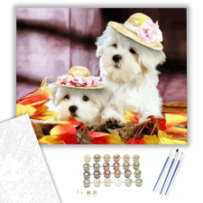 Számfestő.hu Kutyák kalapban - számfestő készlet – 40×50 cm (Keretre feszítve) kreatív és készségfejlesztő