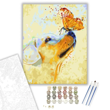 Számfestő.hu Kutyus és pillangó - számfestő készlet – 80×100 cm (Keretre feszítve) kreatív és készségfejlesztő