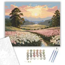 Számfestő.hu Liliommező Naplementében - számfestő készlet – 60×70 cm (Keretre feszítve) kreatív és készségfejlesztő