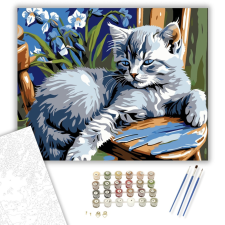Számfestő.hu Macska és Íriszek Harmóniája - számfestő készlet – 40×50 cm (Keretre feszítve) kreatív és készségfejlesztő
