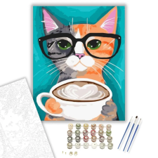 Számfestő.hu Macska kávéval - számfestő készlet – 50×60 cm (Keret nélkül) kreatív és készségfejlesztő