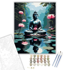 Számfestő.hu Meditáló Buddha Tükröződő Lótuszon - számfestő készlet – 80×100 cm (Keret nélkül) kreatív és készségfejlesztő