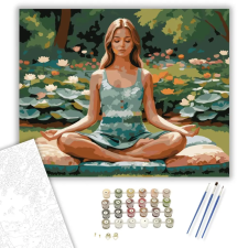 Számfestő.hu Meditáló Lány Virágkertben - számfestő készlet – 50×60 cm (Keret nélkül) kreatív és készségfejlesztő