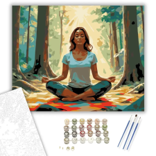 Számfestő.hu Meditáló Nő Erdőben Napfényben - számfestő készlet – 60×70 cm (Keret nélkül) kreatív és készségfejlesztő