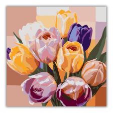 Számfestő.hu Meleg árnyalatú tulipán csokor - számfestő készlet - keretre feszítve - 30x30 cm kreatív és készségfejlesztő