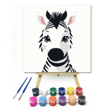 Számfestő.hu Mosolygós kis zebra - gyerek számfestő készlet – 50×50 cm (Keretre feszítve) kreatív és készségfejlesztő