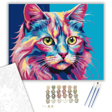 Számfestő.hu Neon Macska Vibráló Színekkel - számfestő készlet – 60×70 cm (Keret nélkül) kreatív és készségfejlesztő