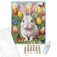 Számfestő.hu Nyuszi Tulipánok és Pillangók - számfestő készlet – 80×100 cm (Keretre feszítve) kreatív és készségfejlesztő