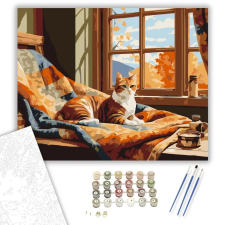 Számfestő.hu Őszi Ablak Macskával - számfestő készlet – 50×60 cm (Keretre feszítve) kreatív és készségfejlesztő