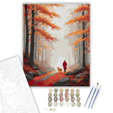 Számfestő.hu Őszi Erdő Séta Kutyával - számfestő készlet – 40×50 cm (Keretre feszítve) kreatív és készségfejlesztő