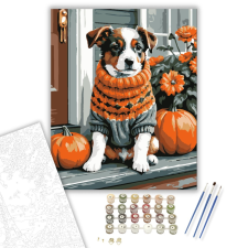 Számfestő.hu Őszi kiskutya pulóverben - számfestő készlet – 40×50 cm (Keretre feszítve) kreatív és készségfejlesztő