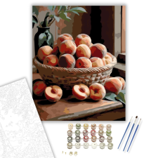 Számfestő.hu Őszibarackok Fonott Kosárban - számfestő készlet – 40×50 cm (Keretre feszítve) kreatív és készségfejlesztő