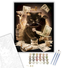 Számfestő.hu Pénzes cica - számfestő készlet – 40×50 cm (Keretre feszítve) kreatív és készségfejlesztő