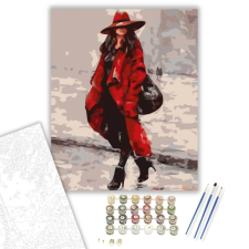 Számfestő.hu Piros kabátos nő - számfestő készlet – 50×60 cm (Keret nélkül) kreatív és készségfejlesztő