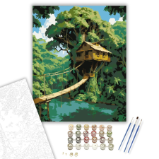 Számfestő.hu Rejtett Lombház a Dzsungelben - számfestő készlet – 40×50 cm (Keretre feszítve) kreatív és készségfejlesztő