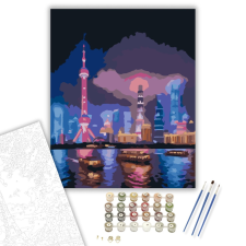 Számfestő.hu Shanghai Éjszakai Fényei - számfestő készlet – 40×50 cm (Keretre feszítve) kreatív és készségfejlesztő