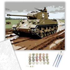 Számfestő.hu Sherman Tank Csata Közben - számfestő készlet – 80×100 cm (Keret nélkül) kreatív és készségfejlesztő