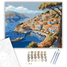 Számfestő.hu Symi Neoklasszikus Kikötőháza - számfestő készlet – 50×60 cm (Keretre feszítve) kreatív és készségfejlesztő