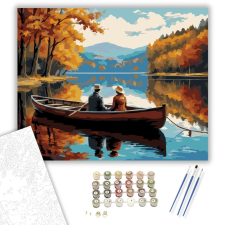 Számfestő.hu Szerelmespár Csónakázik Őszi Tóban - számfestő készlet – 40×50 cm (Keretre feszítve) kreatív és készségfejlesztő