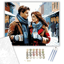 Számfestő.hu Szerelmespár Téli Vásáron - számfestő készlet – 40×50 cm (Keretre feszítve) kreatív és készségfejlesztő