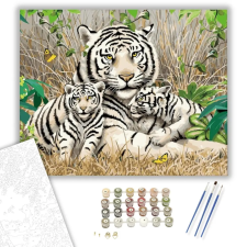 Számfestő.hu Szibériai tigris család - számfestő készlet – 50×60 cm (Keretre feszítve) kreatív és készségfejlesztő
