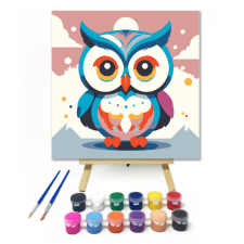 Számfestő.hu Színes bagoly - gyerek számfestő készlet – 20×20 cm (Keretre feszítve) kreatív és készségfejlesztő