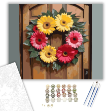 Számfestő.hu Színes Gerberakoszorú - számfestő készlet – 40×50 cm (Keretre feszítve) kreatív és készségfejlesztő