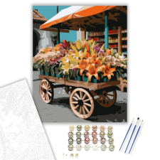 Számfestő.hu Színes Liliomok Kocsin - számfestő készlet – 40×50 cm (Keretre feszítve) kreatív és készségfejlesztő