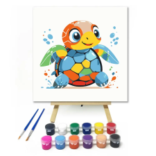 Számfestő.hu Színes teknősbéka - gyerek számfestő készlet – 50×50 cm (Keretre feszítve) kreatív és készségfejlesztő