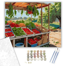 Számfestő.hu Színes Termények a Piacon - számfestő készlet – 40×50 cm (Keretre feszítve) kreatív és készségfejlesztő