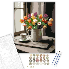 Számfestő.hu Színes Tulipánok Kancsóban - számfestő készlet – 80×100 cm (Keretre feszítve) kreatív és készségfejlesztő